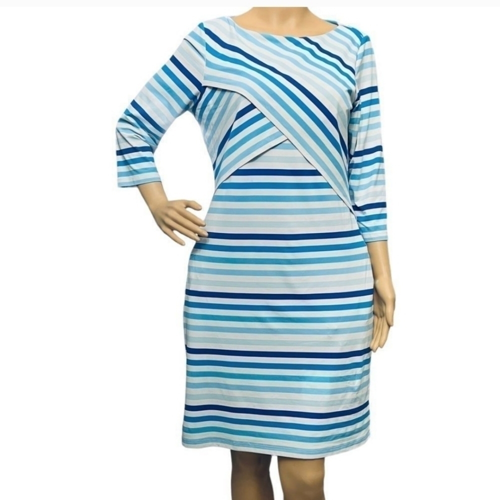 ๐ J.McLaughlin โCatalina Cloth Aqua Stripes Boat Neck Layers Dress Size smโฆ